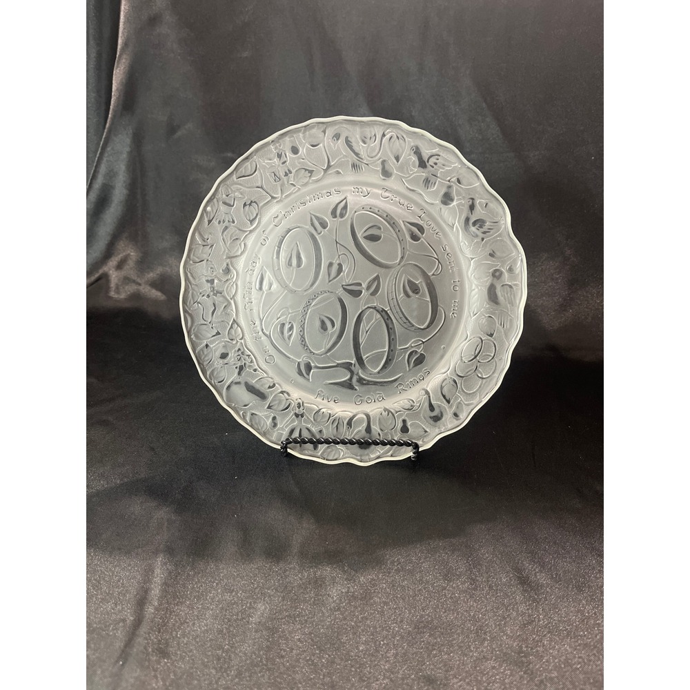 Imperial Glass 1974 Twelve Days of Christmas Five Gold Rings Plate Frosted Clear